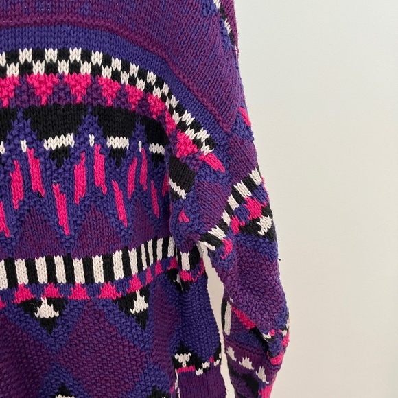 Vintage 90s Purple and Multi color pattern Knit Turtleneck Segrets Sweater - Picture 2 of 5